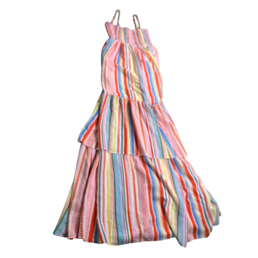 Jack by BB Dakota XS Rainbow Stripe Smocked Tiered Maxi Dress Sundress